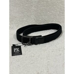 NWT PX Clothing Men's Black Woven Belt Black Buckle Size 42 Business Work Office